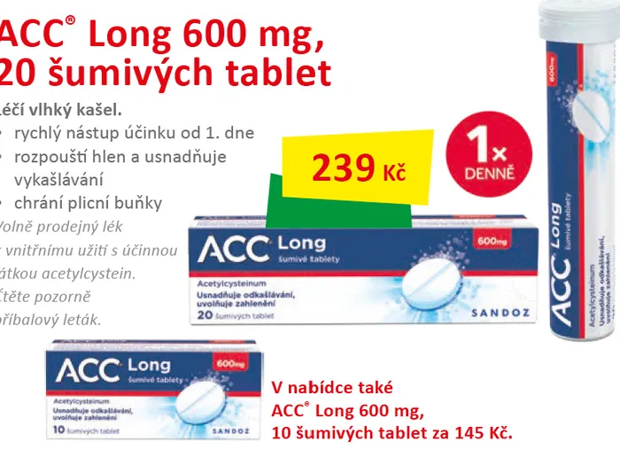ACC Long 600mg, 20 šumivých tablet 239 Kč 